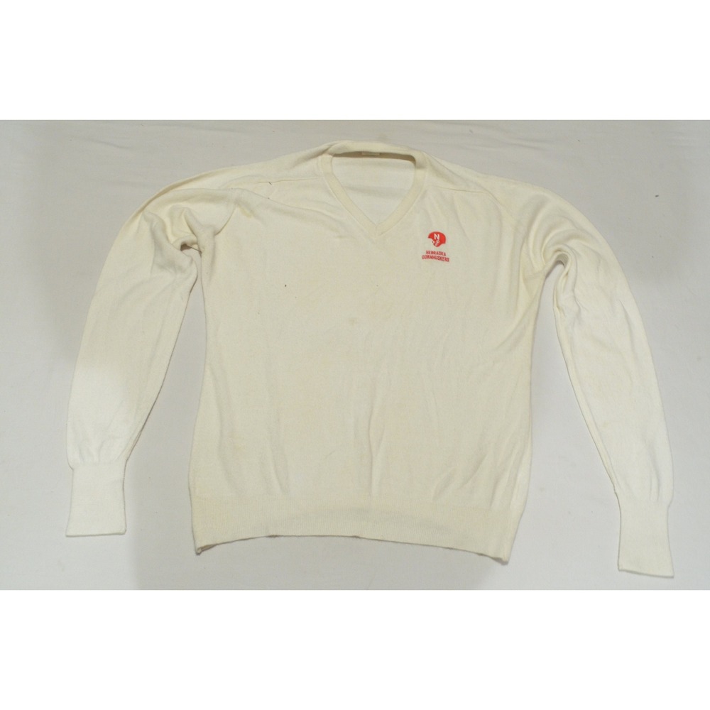 Vintage‎ 1980sNebraska Cornhuskers Football White Acrylic V-Neck Sweater